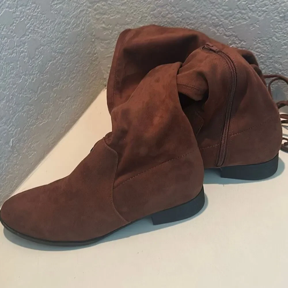 A New Day Sidney Knee High Boots Brown Faux Leather Boho Cottagecore Size 10 NEW